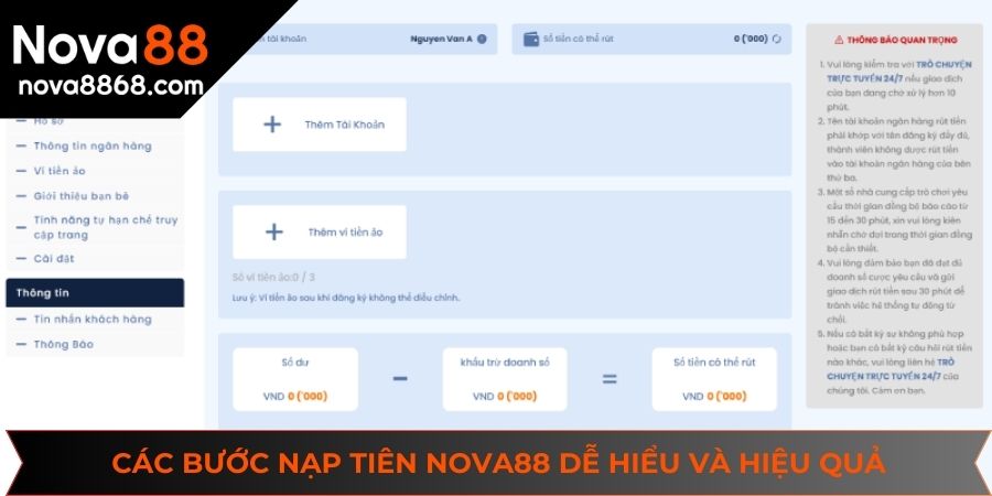 Thứ tự nạp tiền NOVA88 nhanh chóng